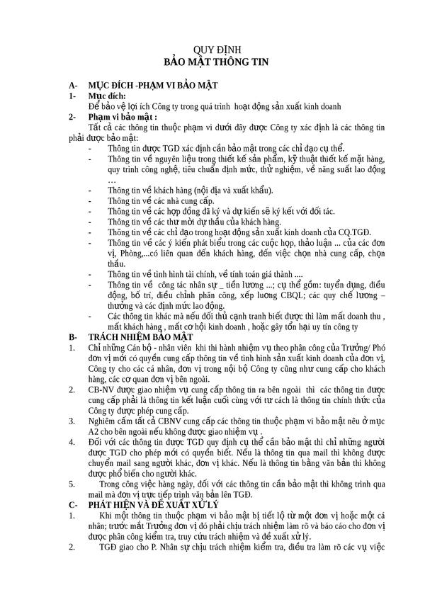Quy định bảo mật thông tin doanh nghiệp