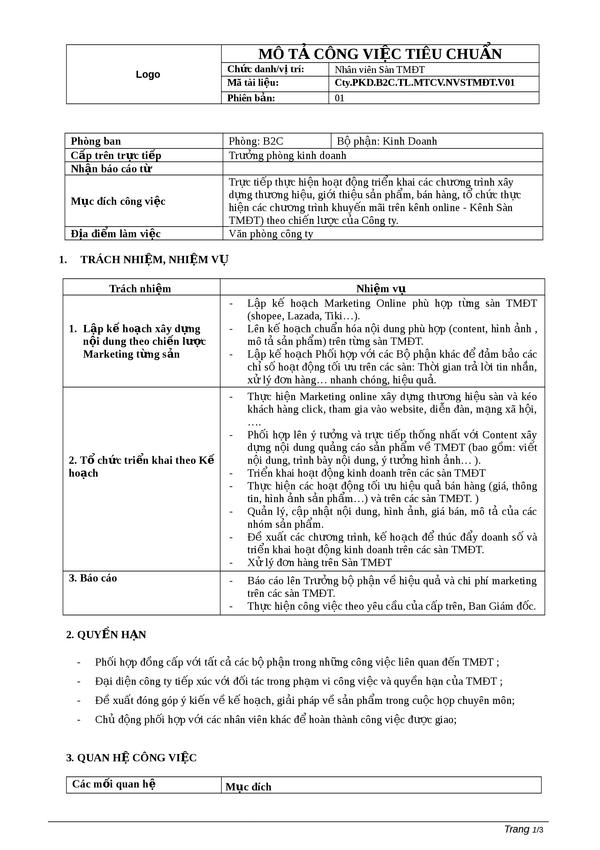 Mô tả công việc - Nhân viên sản TMĐT