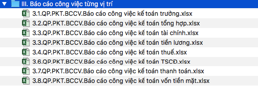 Phần 3: Báo cáo công việc từng vị trí trong  phòng  kế  toán